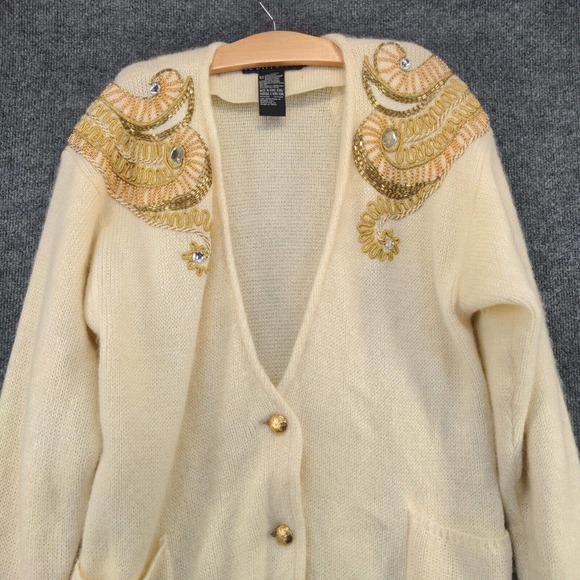 IB Diffusion Women's Sweater Dress Cardigan Cream Medium Rhinestone Gold Button - Picture 4 of 12
